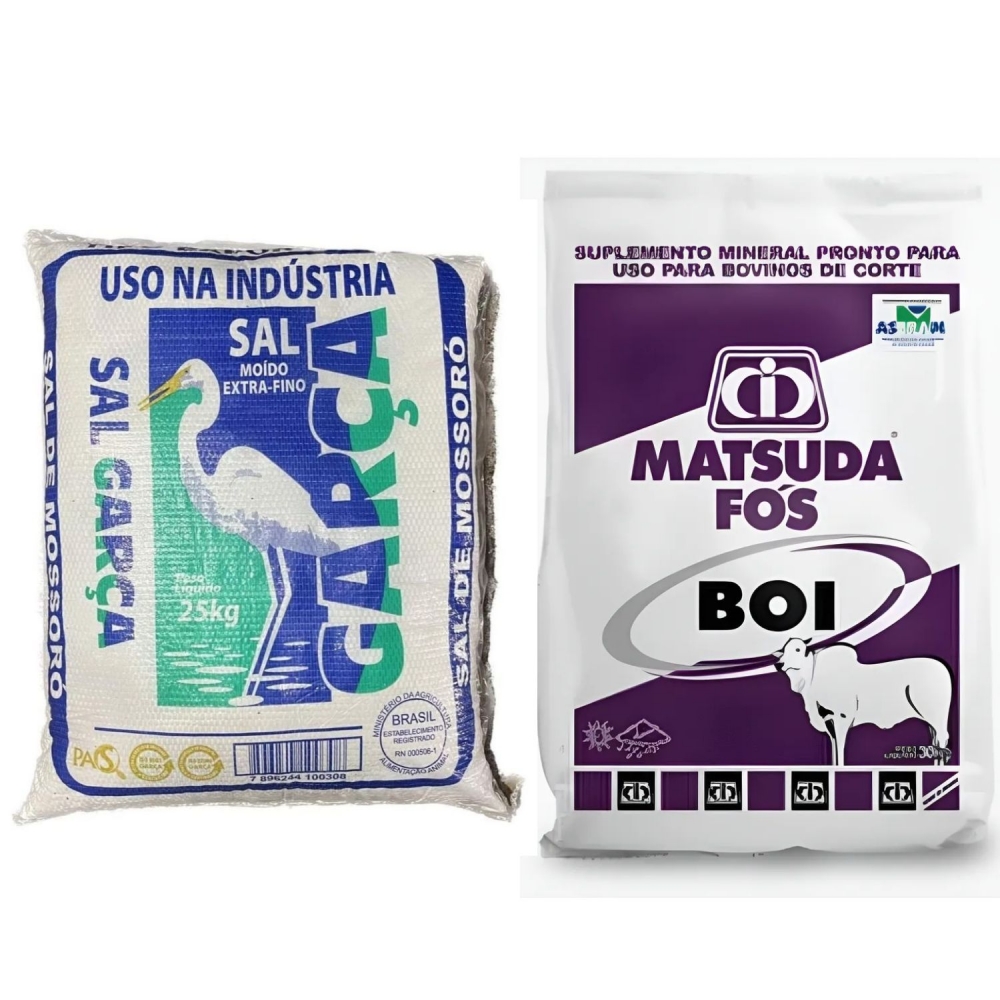 kit Sal Branco 25KG + Suplemento Mineral Gado Corte Fós Boi