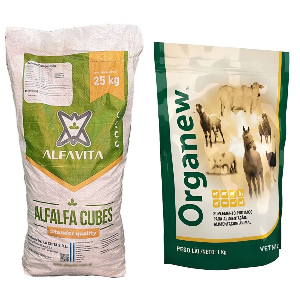 Kit Alfafa cubo 25Kg + Vetnil Suplemento equino Organew 1 kg