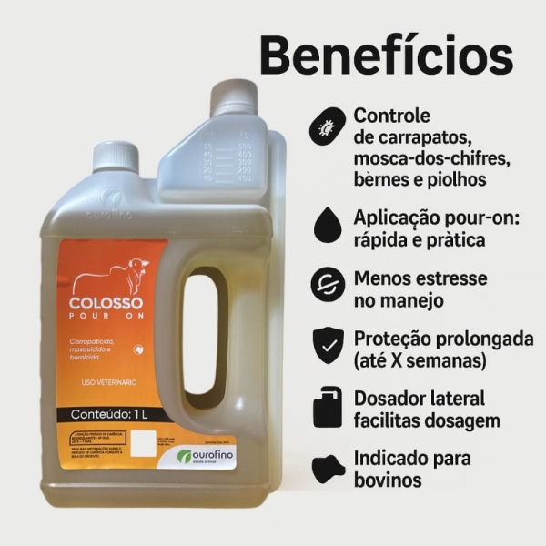 Colosso Pour On 1 Litro Ouro Fino Carrapatos Bernes Insetos
