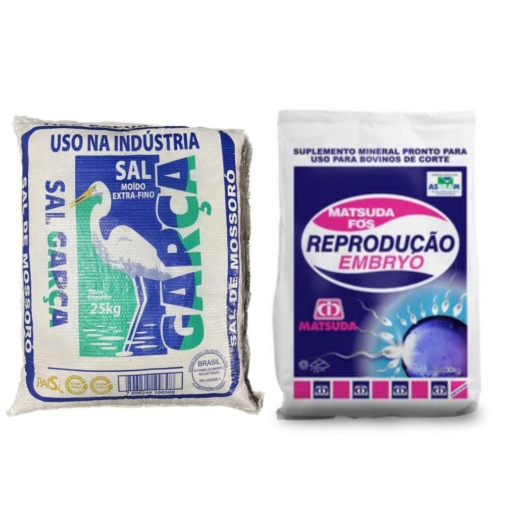Kit Sal Branco 25KG + Sal Mineral Matsuda Reprodução Bovinos