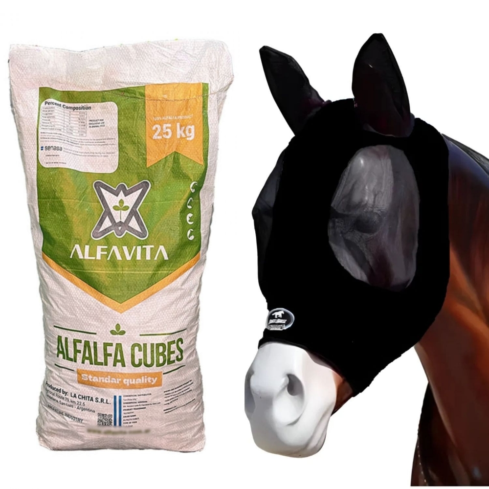 Kit Alfafa cubo 25Kg + Mascara Mosca Boots Horse Preta
