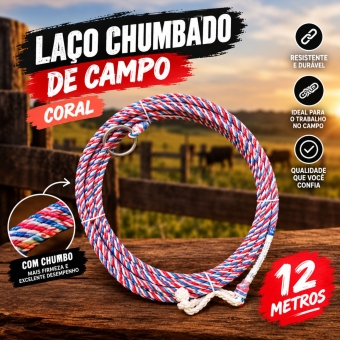 Laço Chumbado Para Campo Corda Rancheira Coral 12M