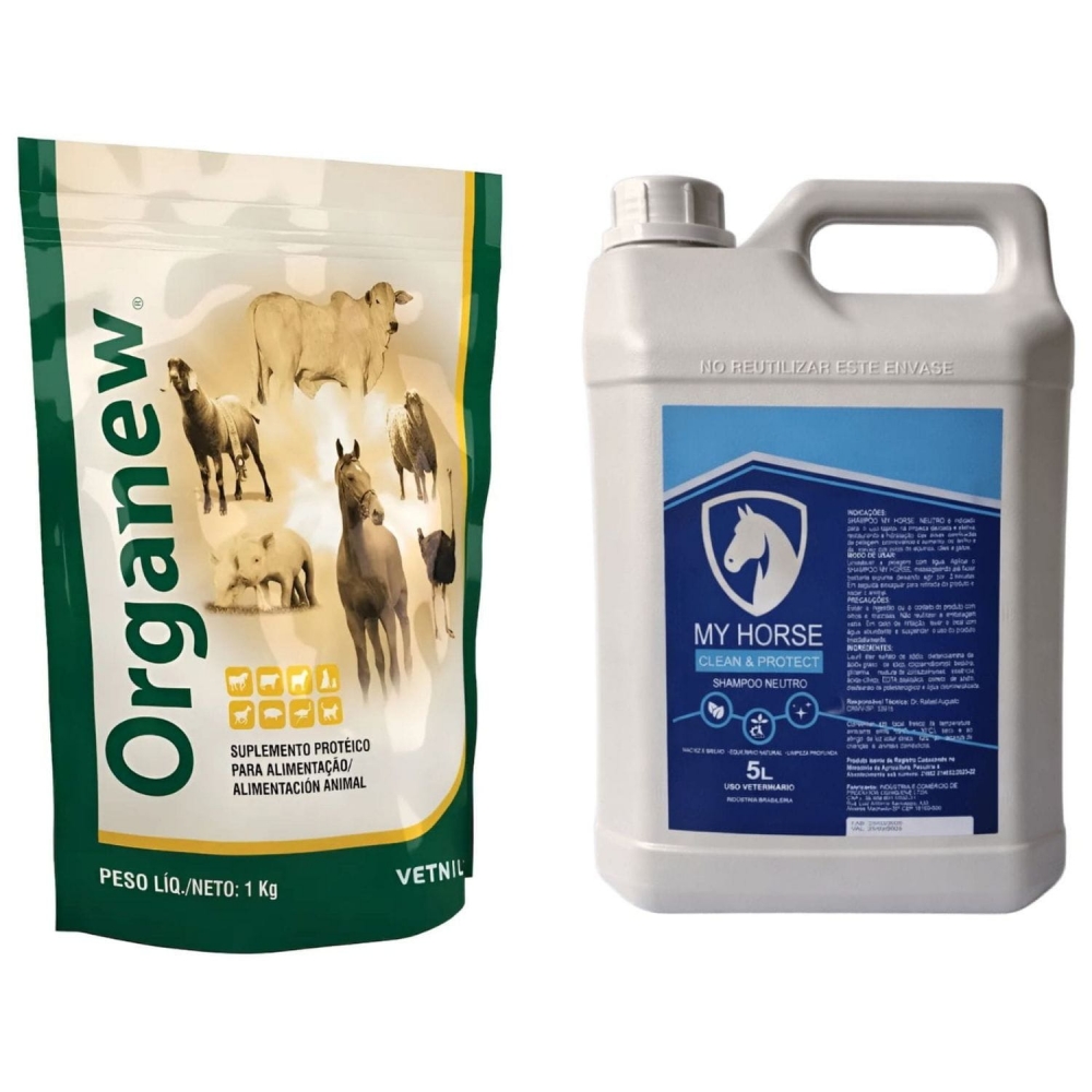 Kit Shampoo Neutro For Horse 5L + Organew Vetnil 1kg