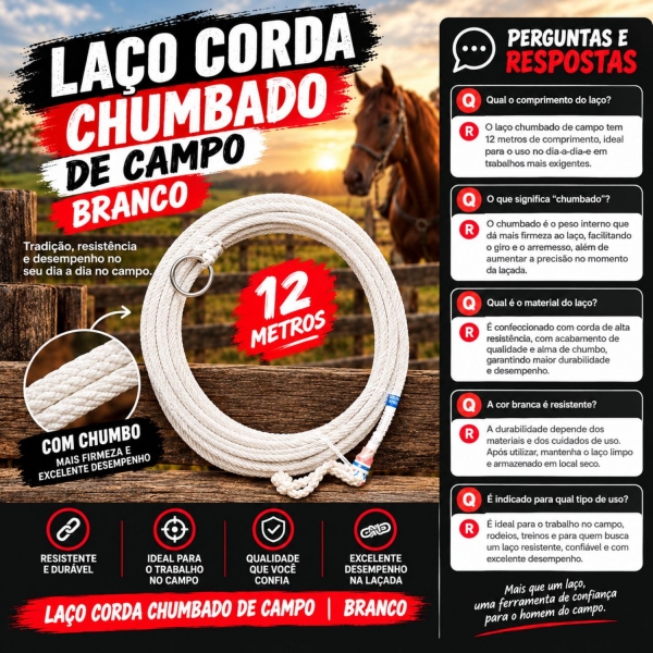 Laço Corda Chumbado de Campo 12M Branco