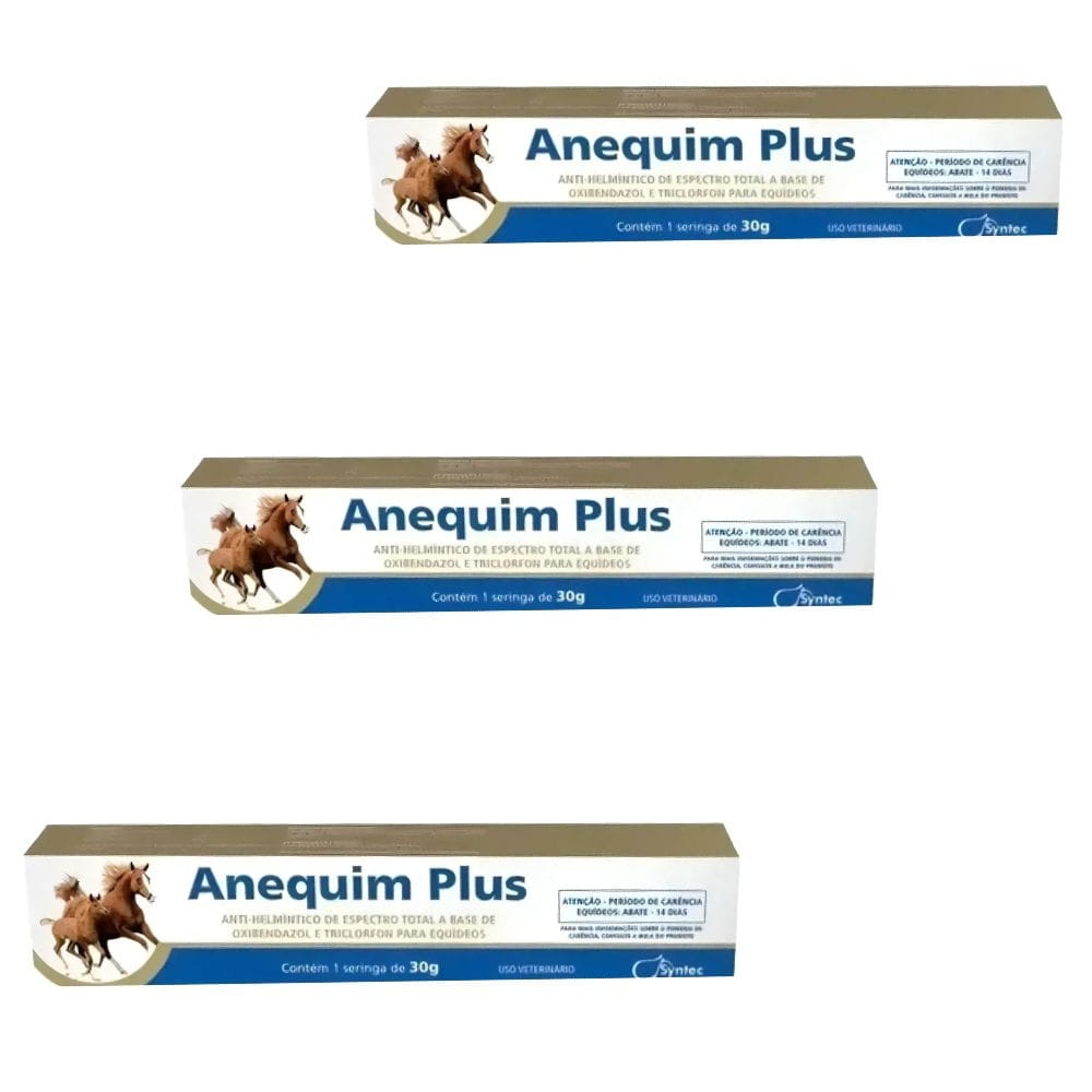 Kit 3 Vermífugo Oral Para Cavalos Anequim Plus Syntec 30G