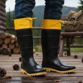 Bota Borracha Pvc Galocha Impermeável Preto/amarela C/amarra