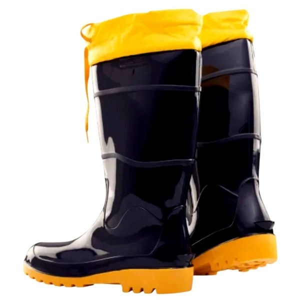 Bota Borracha Pvc Galocha Impermeável Preto/amarela C/amarra