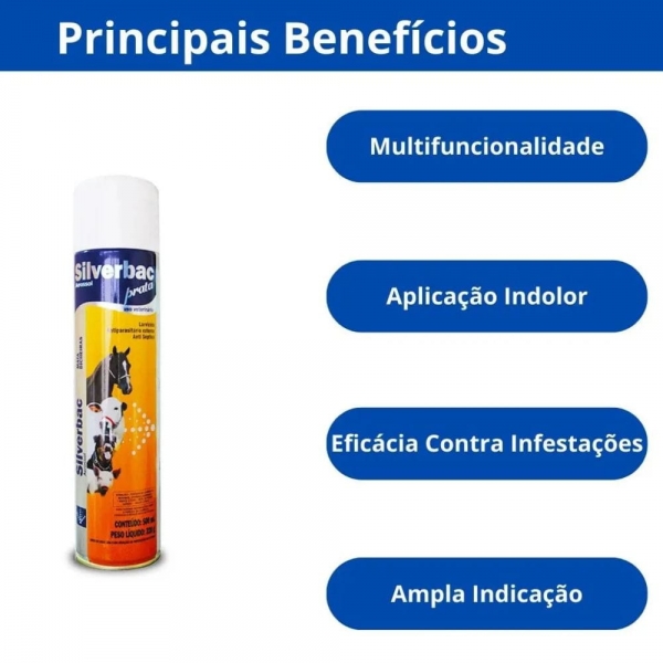 Kit 2 Silverbac Prata 500ml Bovinos Bernes Feridas