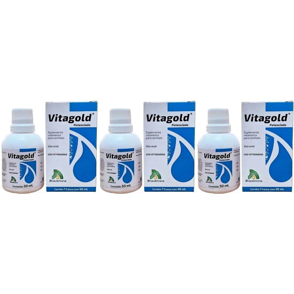kit 3 Vitagold Potenciado 50Ml Vitamina Aves Bovinos Equinos