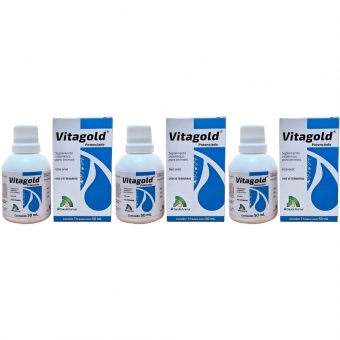 kit 3 Vitagold Potenciado 50Ml Vitamina Aves Bovinos Equinos