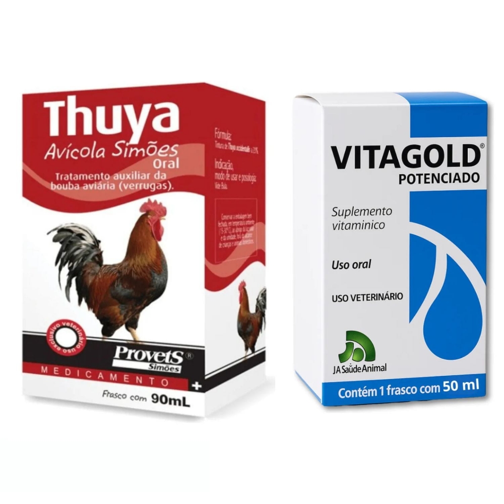 Kit Thuya Avícola Verugas Bolba Das Aves + Vitagold Vitamina