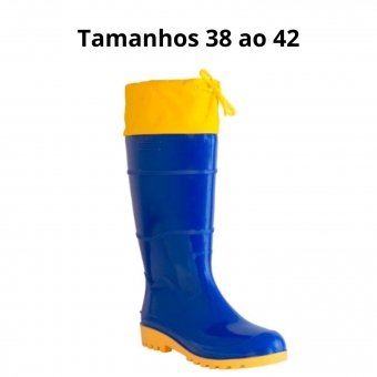 Bota Borracha Pvc Galocha Impermeável Azul/amarela C/amarra