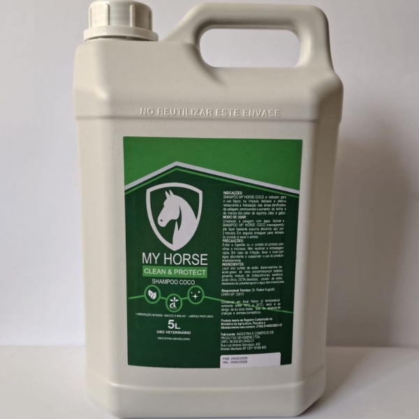 Shampoo De Coco Para Cavalos 5 Litros MyHorse Brilho Intenso