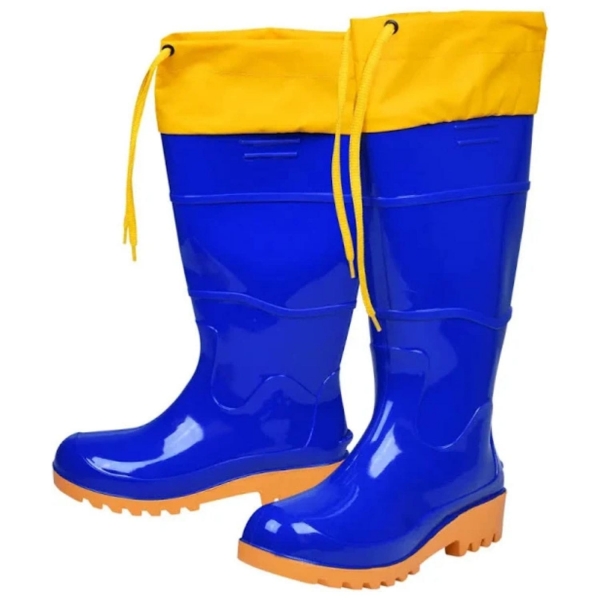 Bota Borracha Pvc Galocha Impermeável Azul/amarela C/amarra