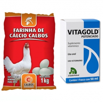 Kit Farinha Cálcio Galinha Suplemento + Vitagold Vitamina