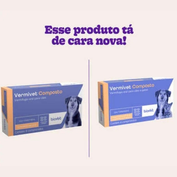 Vermífugo Biovet Vermivet Composto Cães E Gatos 600mg 4 Comp