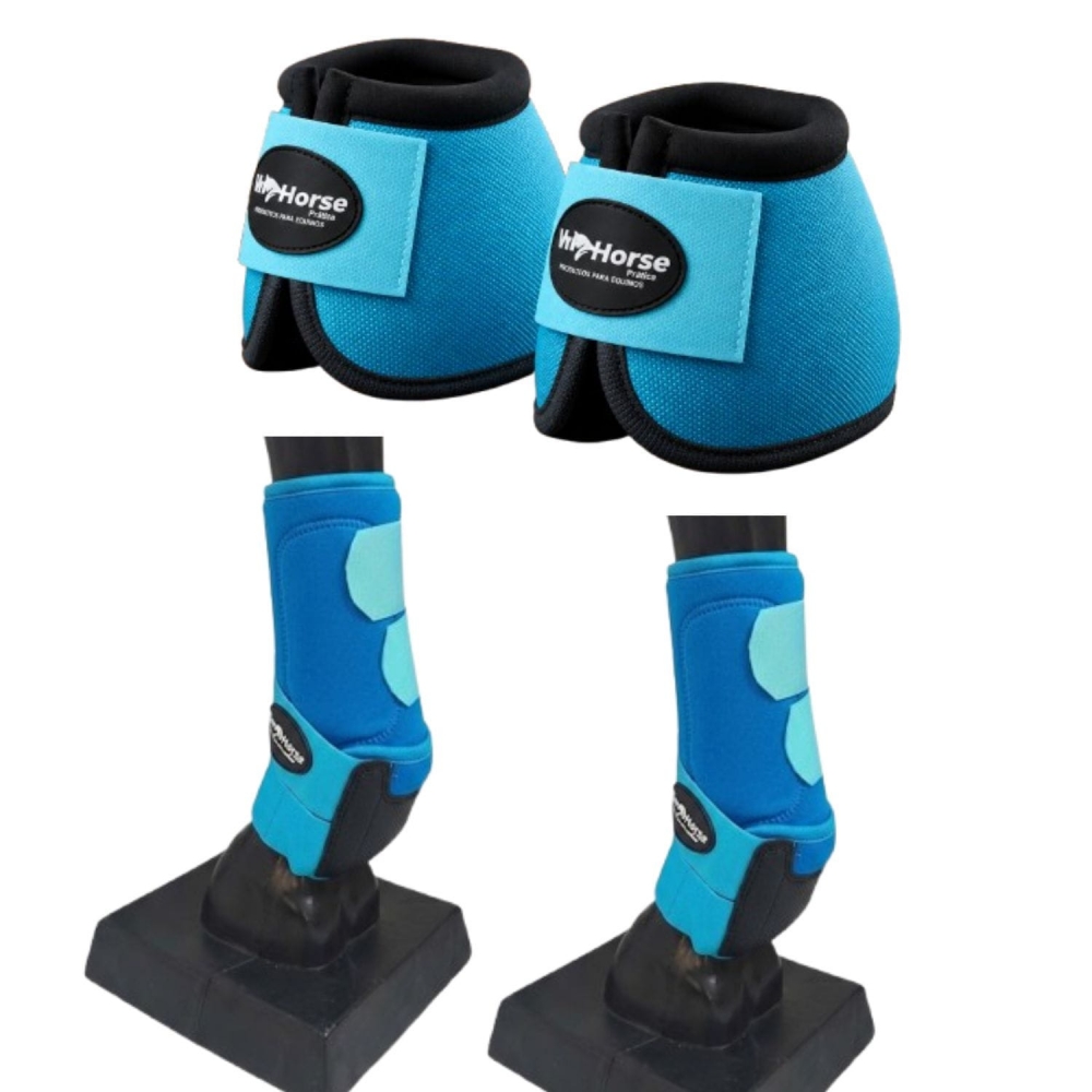 Kit Cloche e Caneleira For Horse Para Equinos Azul