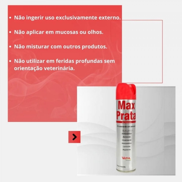 Max Prata 200ml Antisséptico Veterinário Uso Externo Spray