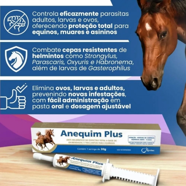 Kit 2 Vermífugo Oral Para Cavalos Anequim Plus Syntec 30G