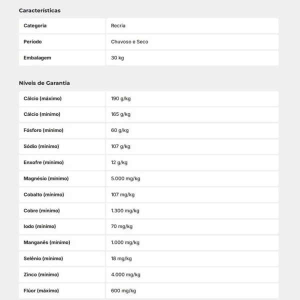 Suplemento Mineral Bovinos Corte Recria Fós Recria Matsuda