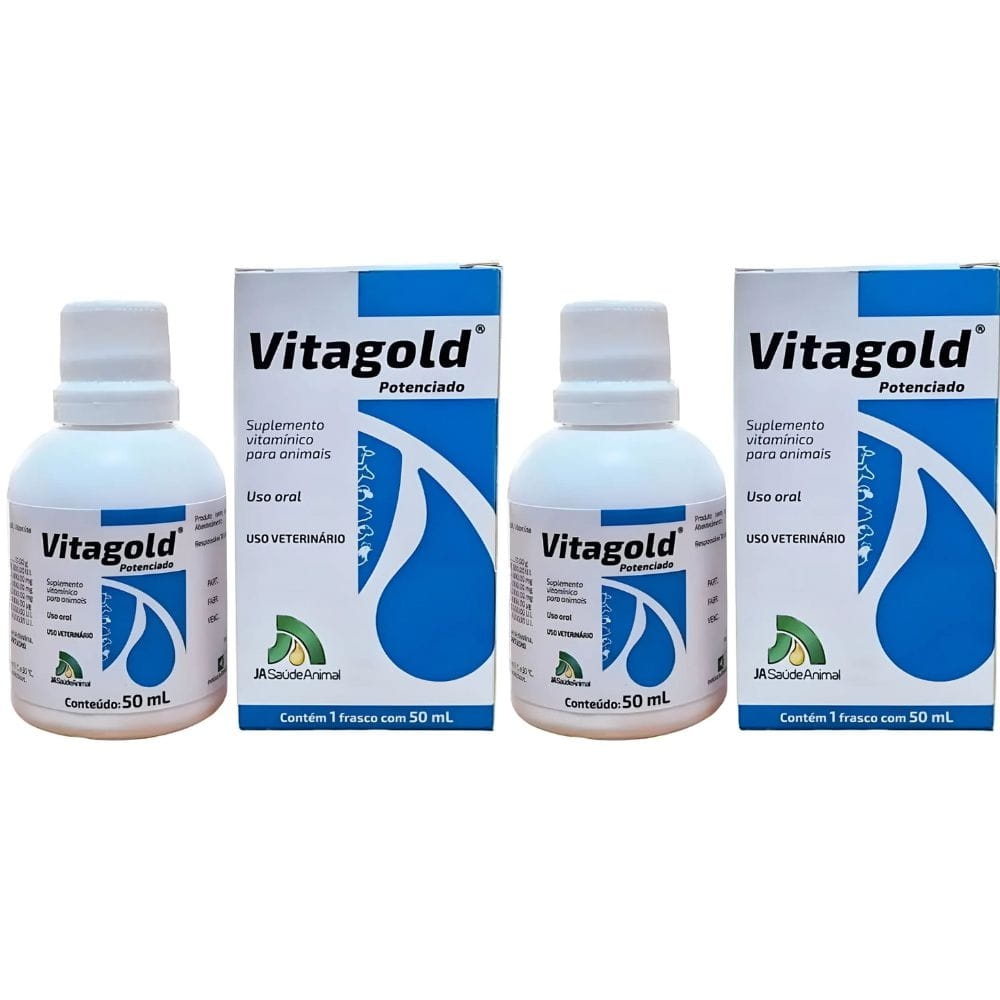 kit 2 Vitagold Potenciado 50Ml Vitamina Aves Bovinos Equinos