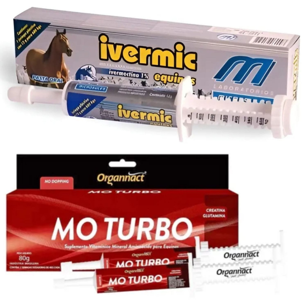 Kit Vermífugo Equinos Ivermic Gel Bisnaga 12g + MO Turbo 80g