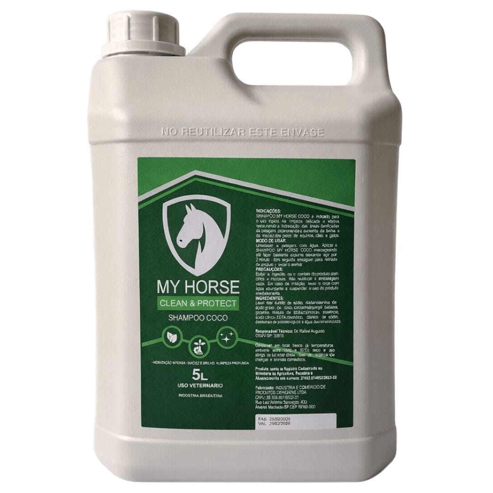 Shampoo De Coco Para Cavalos 5 Litros MyHorse Brilho Intenso