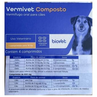 Vermivet Composto Cães Gatos Caixa C/ 4 comprimidos 4x600 mg