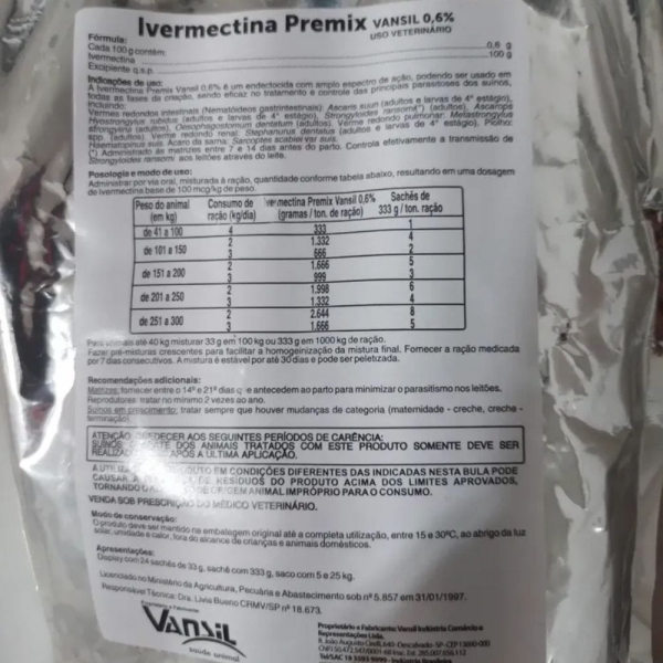 Ivermectina Pó Premix Vansil 0,6% 333 Gramas
