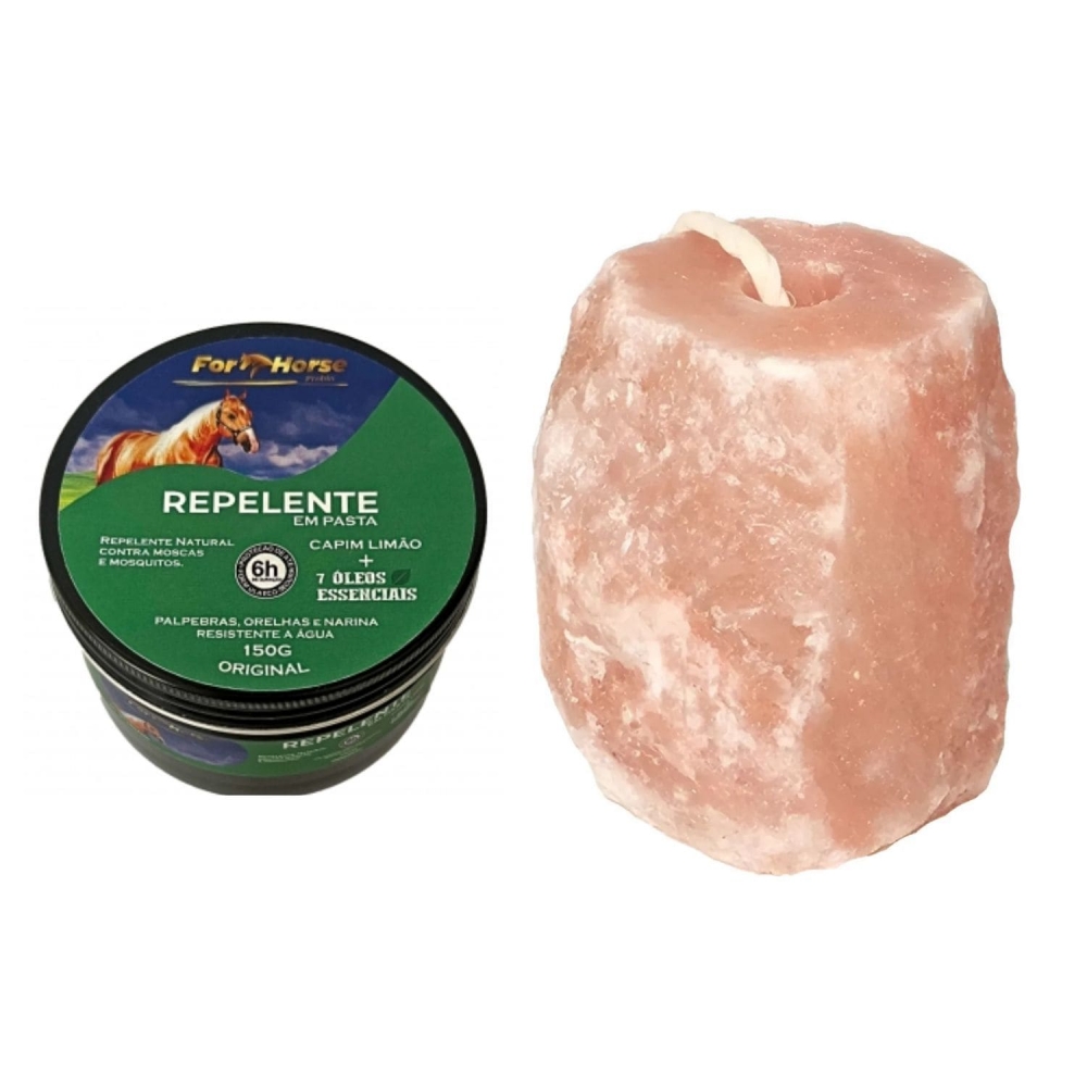 Kit Bloco Sal Rosa Himalaia + Repelente Capim Limão 150g