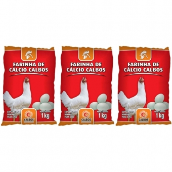Kit 3 Farinhas De Cálcio 1kg Para Galinha Suplemento Mineral