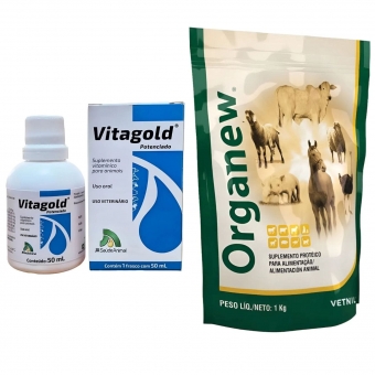Kit Organew Vetnil 1kg + Vitagold 50ml Aves Bovinos Equinos