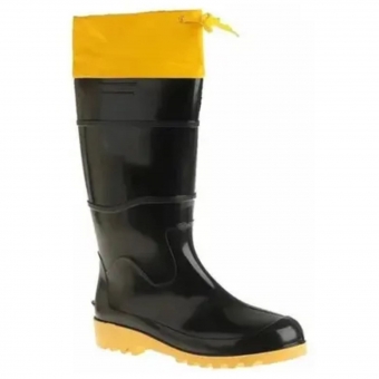 Bota Borracha Pvc Galocha Impermeável Preto/amarela C/amarra
