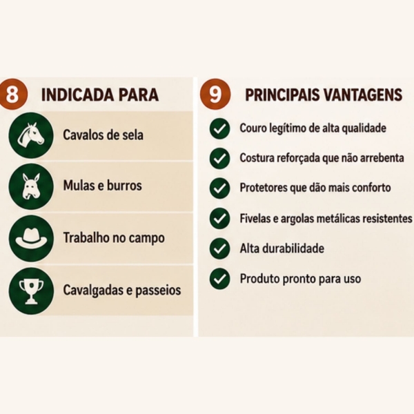 Barrigueira Traseira de Couro Cavalo Mula Resistente