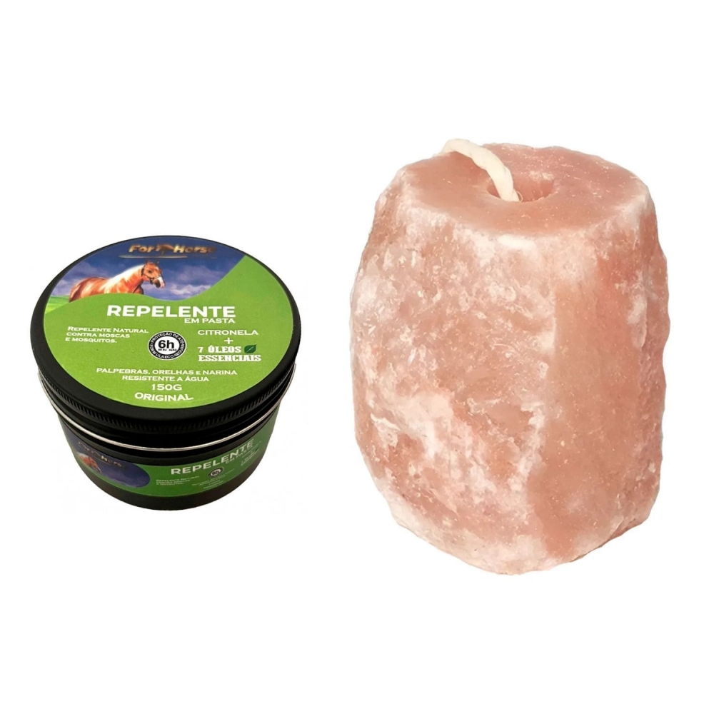 Kit Bloco Sal Rosa Himalaia + Repelente Pasta Citronela 150g