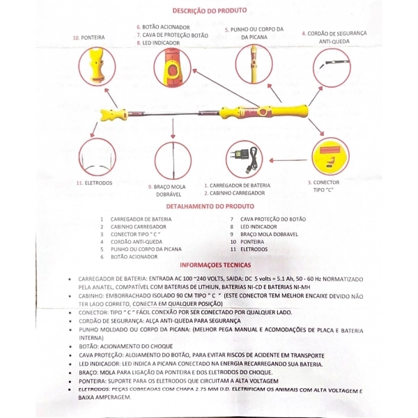 Bastão Choque - Picana Ponta Flexível