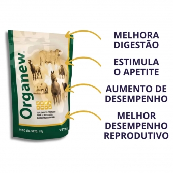 Kit Organew Vetnil 1kg + Vitagold 50ml Aves Bovinos Equinos