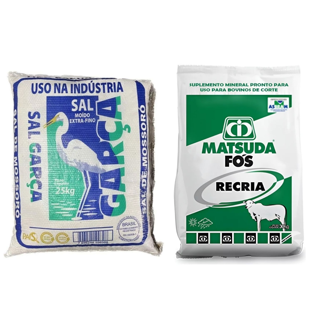 kit Sal Branco 25KG + Suplemento Mineral Bovinos Fós Recria